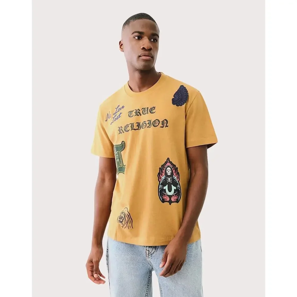 True Religion Men’s Short Sleeve Patch Embro Tee Caramel Size Large